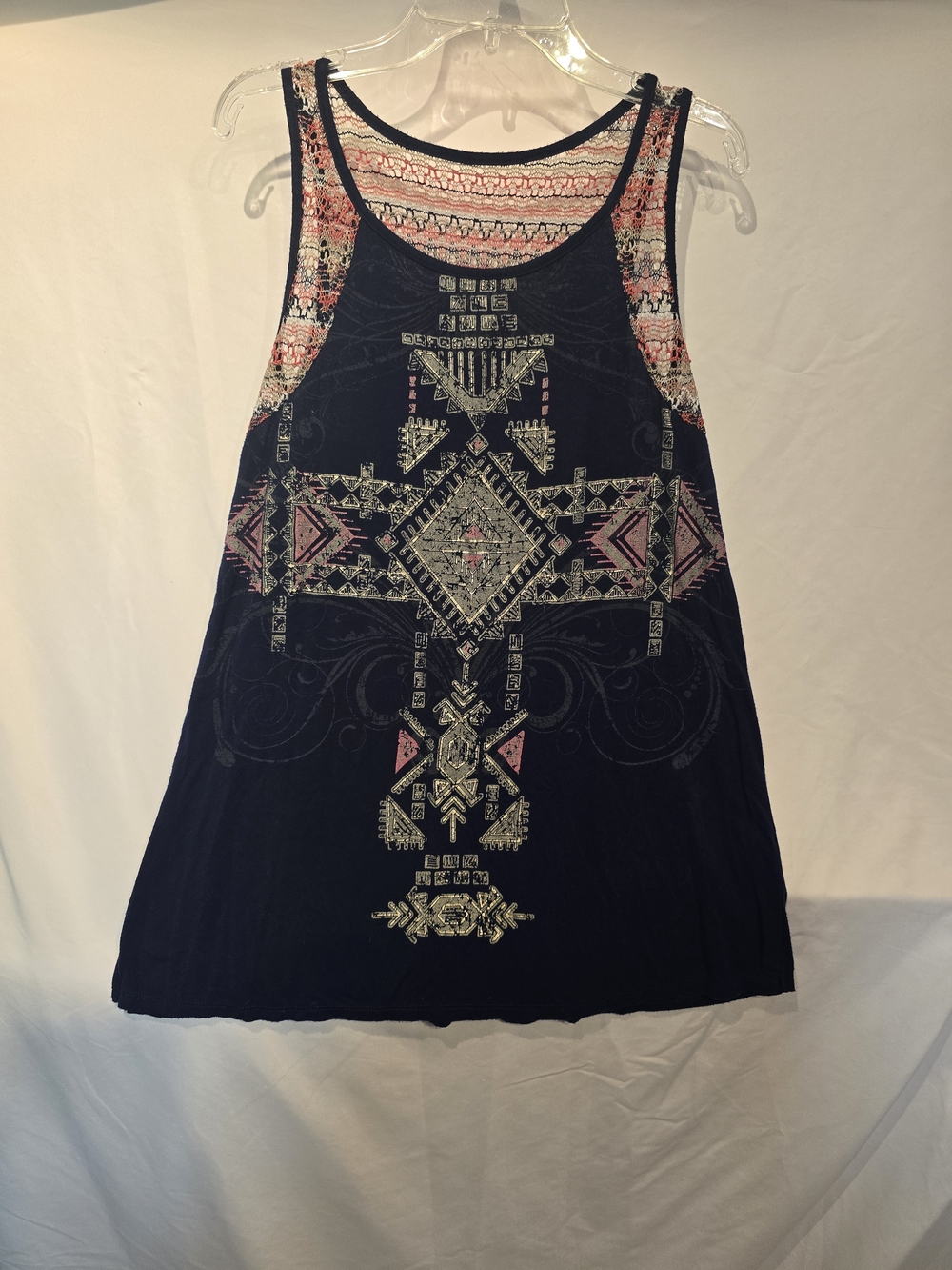 Navy Aztec-Print Scoop Neck Tank Top